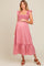 Mauve Contrast Stitch Smocked Ruffle Strap Maternity Midi Dress