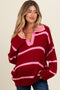 Red Striped Collared Maternity Sweater