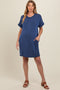 Navy Ribbed Rolled Cuff Maternity Dress