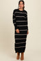 Black Striped Knit Drop Shoulder Midi Dress