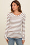 Ivory Striped Ruched Side Long Sleeve Top