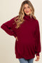 Burgundy Brushed Knit Cowl Neck Maternity Pullover