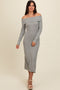 Heather Grey Off Shoulder Back Tie Sweater Midi Dress