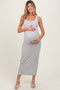 Heather Grey Striped Button Front Sleeveless Maternity Maxi Dress