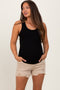 Beige Distressed Fringe Hem Maternity Jean Shorts