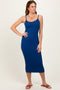 Navy Ribbed Bodycon Midi Dress