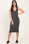 Black Striped Sleeveless Fitted Midi Dress