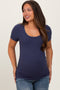 Navy Ribbed Scoop Neck Short Sleeve Maternity Top