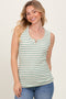 Mint Striped Knit Sleeveless V-Neck Tank Top
