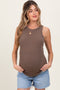Mocha Ribbed Basic Crew Neck Maternity Tank