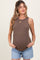Mocha Ribbed Basic Crew Neck Maternity Tank