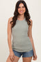 Light Olive Ribbed Basic Crew Neck Tank
