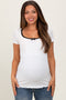 White Ribbed Short Sleeve Maternity Top