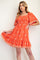 Orange Embroidered Detail Smocked Tie Back Dress