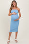 Light Blue Fitted Tube Knit Maternity Midi Dress