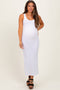 White Ribbed Basic Maternity Maxi Dress