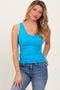 Aqua Sleeveless Fitted Tank Top