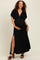 Black V-Neck Flutter Sleeve Side Slit Maternity Maxi Dress
