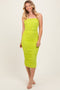 Lime Ruched Mesh Sleeveless Midi Dress
