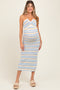 Blue Striped Halter Crochet Knit Maternity Midi Dress