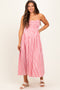 Red Striped Smocked Maternity Midi Dress