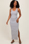 Light Blue Multicolor Striped Side Slit Maxi Dress