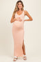 Peach Striped Side Slit Maternity Maxi Dress