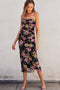 Black Floral Mesh Strapless Fitted Midi Dress