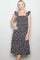 Black Floral Smocked Ruffle Strap Midi Dress