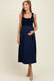 Navy Contrast Knit Poplin Sleeveless Maternity Midi Dress