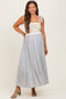 Grey Floral Striped Sleeveless Shoulder Tie Maternity Midi Dress