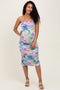 Lavender Printed Ruched Crisscross Back Maternity Midi Dress