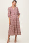 Cream Floral Button Down Front Tie Maternity Midi Dress