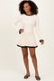 Ivory Ribbed Knit Contrast Ruffle Trim Mini Dress