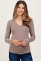 Mocha Fine Rib V-Neck Maternity Long Sleeve Top