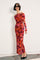 Red Floral Mesh Off Shoulder Long Sleeve Maxi Dress