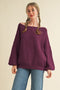 Plum Balloon Sleeve Boat Neck Knit Sweater