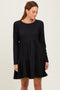 Black Textured Rib Tiered Long Sleeve Dress