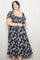 Black Floral Smocked Sweetheart Neckline Plus Midi Dress
