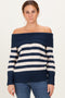 Navy Striped Off Shoulder Sweater