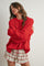 Red Waffle Knit Side Slit Sweater