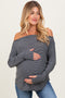 Black Striped Boat Neck Long Sleeve Maternity Top