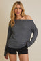 Black Striped Boat Neck Long Sleeve Top