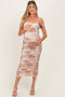 Cream Rose Floral Mesh Ruched Off Shoulder Maternity Midi Dress