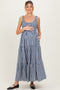 Blue Gingham Sleeveless Tiered Maternity Maxi Dress