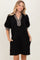 Black Plaid Accent Puff Sleeve Mini Dress