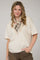 Cream Raw Edge V-Neck Short Sleeve T-Shirt