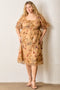 Dark Yellow Floral Embroidered Mesh Plus Dress