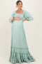 Sage Solid 3/4 Sleeve Smocked Top Tiered Maternity Maxi Dress