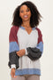 Burgundy Color Block Long Sleeve V-Neck Top